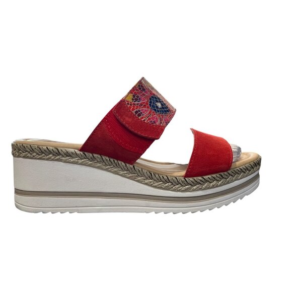 Spring Step Laveta Platform Wedge Sandal Italy Leather Red Floral EU 38 US 7.5-8 - Picture 3 of 9